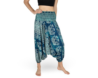 Harémové kalhoty aladin NATSU, sloni, kormidlo, tyrkysová, bez šňůrky, ornament v pase