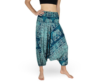 Harémové kalhoty aladin NATSU, sloni, kormidlo, tyrkysová, bez šňůrky, slon v pase