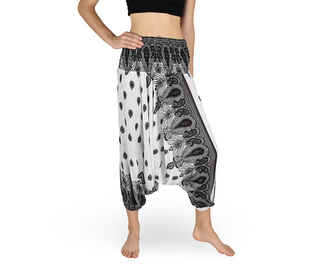 Harémové kalhoty aladin NATSU, folklor, bílo-hnědá, bez šňůrky, tmavý pas