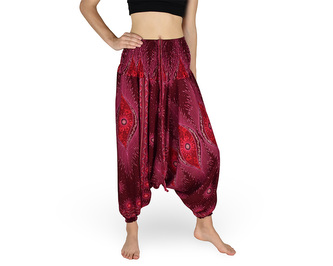 Harémové kalhoty aladin NATSU, plankton, červená, se šňůrkou, plamínky v pase