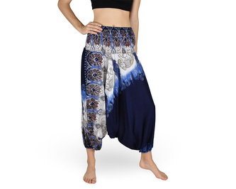 Harémové kalhoty aladin NATSU, sloni s květy, tmavě modrá, bez šňůrky