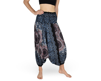 Harémové kalhoty aladin NATSU, trojzubec s květy, šedo-červená, bez šňůrky, II. jakost