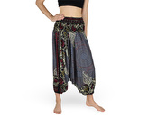 Harémové kalhoty aladin NATSU, secesní květ, šedá, bez šňůrky, II. jakost