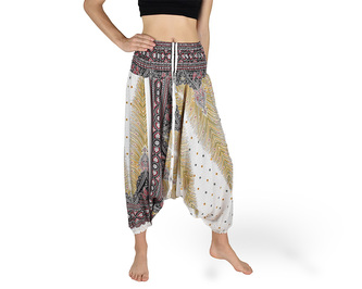 Harémové kalhoty aladin NATSU, paví věž multicolor, bílá, se šňůrkou, tmavý pas, II. jak