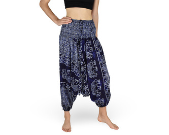 Harémové kalhoty aladin NATSU, sloni, kormidlo, modrá, se šňůrkou, ornament, II. jakost