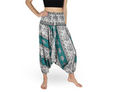 Harémové kalhoty aladin NATSU, sloní karavana, zeleno- bílá, se šňůrkou, II. jakost