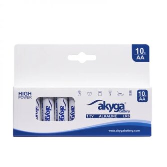 Akyga alkalická baterie AA LR6 Zn-MnO2, 1.5V/3050mAh, box 10x