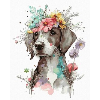 Malowanie po numerach - Pies w kwiatach 40x50cm