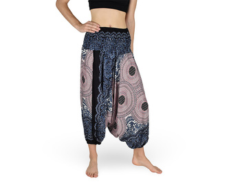 Harémové kalhoty aladin NATSU, terč s květy, černo-bílá, bez šňůrky, II. jakost