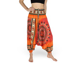 Harémové kalhoty aladin NATSU, trojzubec v kruhu, červená, se šňůrkou, pruhy, II. jakost