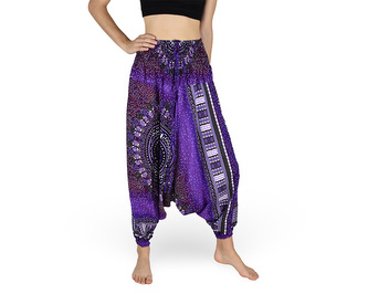 Harémové kalhoty aladin NATSU, trojzubec v kruhu, fialová, se šňůrkou, kruh, II. jakost