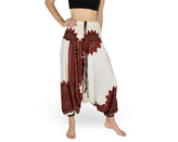 Harémové kalhoty aladin NATSU, mandala, se šňůrkou, krémově-červená, bílý pas, II. jak