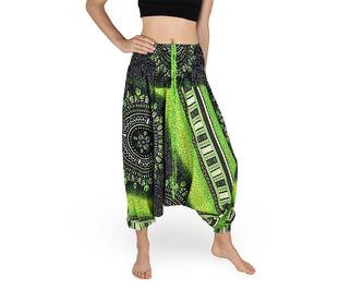 Harémové kalhoty aladin NATSU, trojzubec v kruhu, zelená, se šňůrkou, kruh, II. jakost