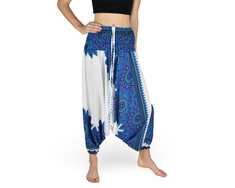 Harémové kalhoty aladin NATSU, mandala, se šňůrkou, bílo-modrá, II. jakost