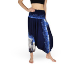 Harémové kalhoty aladin NATSU, sloni s květy,  modrá, bez šňůrky, tmavý pas, II. jakost