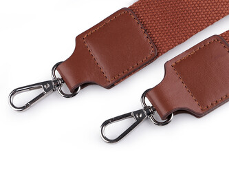 Textilní ucho / popruh na tašku s karabinami šíře 3,8 cm - 1 ks - 2 hnědá koňak nikl