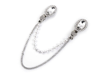 Spona dragoun s broušenými kamínky a perlami - 1 ks - 3 crystal platina