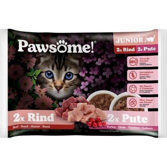 Pawsome! Junior s hovězím/ s krůtím masem Multipack 4x85 g