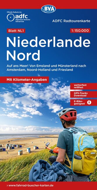 ADFC-Radtourenkarte NL 1 Niederlande Nord 1:150.000, reiß- und wetterfest, E-Bike geeignet, GPS-Tracks Download, mit Knotenpunkt