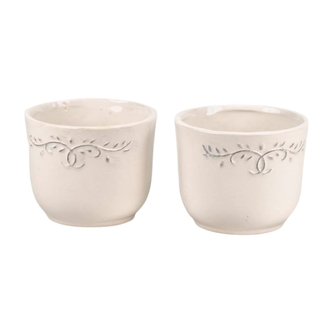 Sada 2 bílých keramických květináčů s ornamentem 9,8x12 cm, 2. jakost