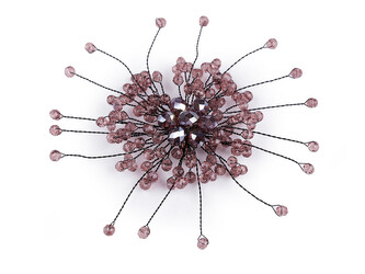 Brož se skleněnými broušenými korálky Hand made - 1 ks - 10 ametyst černá