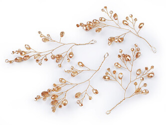 Větvička drátěná s broušenými korálky hand made - 4 ks - 2 colorado topaz zlatá