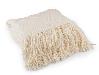 Pletená deka / přehoz s třásněmi 130x155 cm - 1 ks - 1 krémová světlá