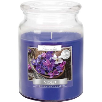 Svíčka vonná - sklo s pokl. 500 g, fialky