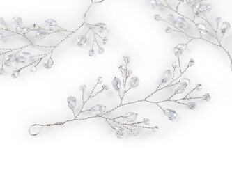 Větvička drátěná s broušenými korálky hand made - 4 ks - 1 crystal stříbrná