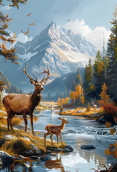 Diamantové malování Jelen v horách 30 x 40 cm