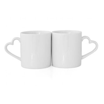 Hrnky pro potisk - bílé, ouško ve tvaru srdce, 2ks