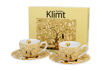 2 filiżanki espresso ze spodkami TREE OF LIFE Ecru inspired by Gustav Klimt