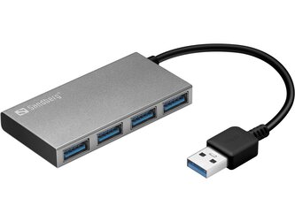 Sandberg USB 3.0 Pocket Hub 4 porty, kompaktní USB rozbočovač s 4× USB-A porty, stříbrná