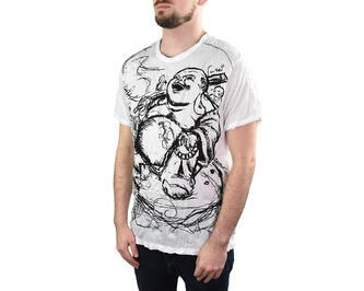 Tričko pánské krátký rukáv, SURE, Happy Budha, bílá XL