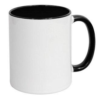 Hrnek pro potisk-300 ml,bílý,černé ouško a vnitřek