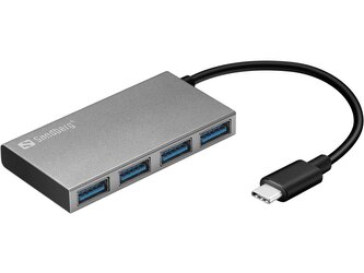 Sandberg USB-C na 4× USB 3.0 Pocket Hub, kompaktní USB-C rozbočovač s 4× USB-A porty, stříbrná