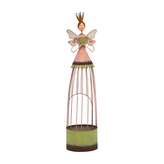 Plechový anděl na svíčku Juraj 39 cm zeleno-růžový