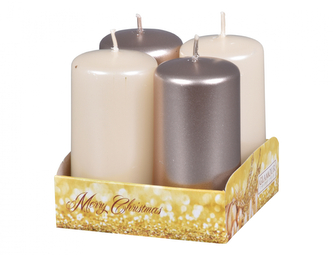 Svíčky adventní d4x8cm MIX metal lesk 2+2ks