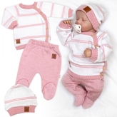 Pletená sada pro miminko s jemným proužkem 3D, lux - růžová, bílá, vel. 68; 68 (3-6m)