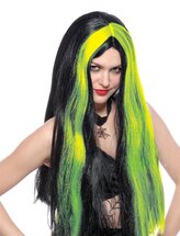 Černá paruka se zelenými pramínky