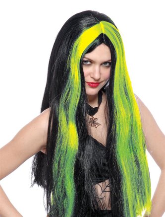 Černá paruka se zelenými pramínky