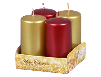 Svíčky adventní d4x8cm MIX metal lesk 2+2ks