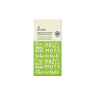 Čokoláda mléčná s lískovými oříšky 80 g BIO   LACOA