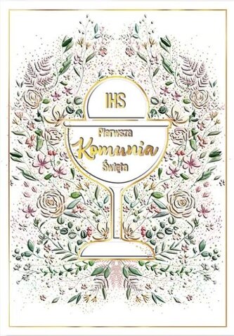 Karnet A5 Komunia. Kielich w kwiatach