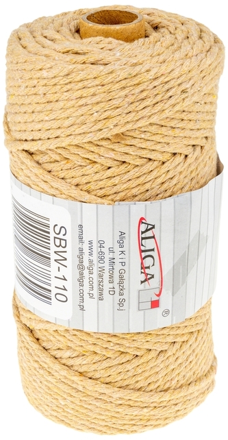 Sznurek bawełniany SBW-110 jasnobrązowy 3mm x 100m (splot 21 nitek), Aliga