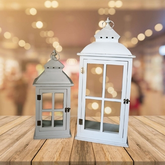 Dřevená lucerna Mary bílá, sada 2 ks Dřevená lucerna Mary bílá, sada 2 ks