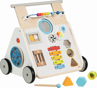 Drewniany chodzik edukacyjny Pchacz dla dzieci z tablicą manipulacyjną KiddyCruiser Goki