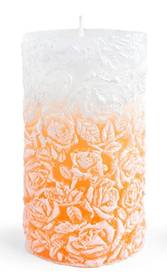 Świeca walec mały 8x10cm RÓŻANA pomarańczowa parafinowa