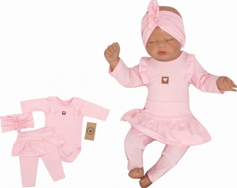 Z&Z 3-dílná soupravička body, legíny se sukničkou a čelenka - sv. růžová; 56 (1-2m)