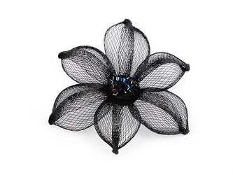 Brož kovová s broušenými kamínky Ø7,5 cm - 1 ks - 5 černá